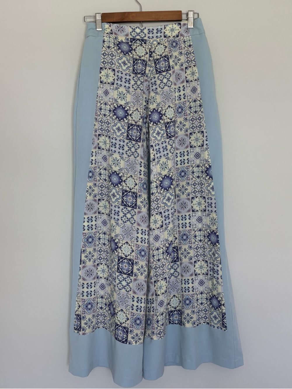 Hilary MacMillan Blue Tile Print Trouser Wide Leg Pant Boho Retro XS